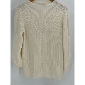 Talbots Sweater Women 1X Petite Off White Cable Knit‎
